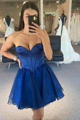 Dressystars Simple Blue Homecoming Dress Corset A-Line Short Prom Dress