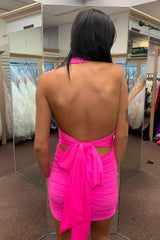 Dressystars Simple Fuchsia Homecoming Dress Convertible Wear Satin Tight Short Prom Dress