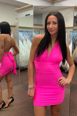 Dressystars Simple Fuchsia Homecoming Dress Convertible Wear Satin Tight Short Prom Dress