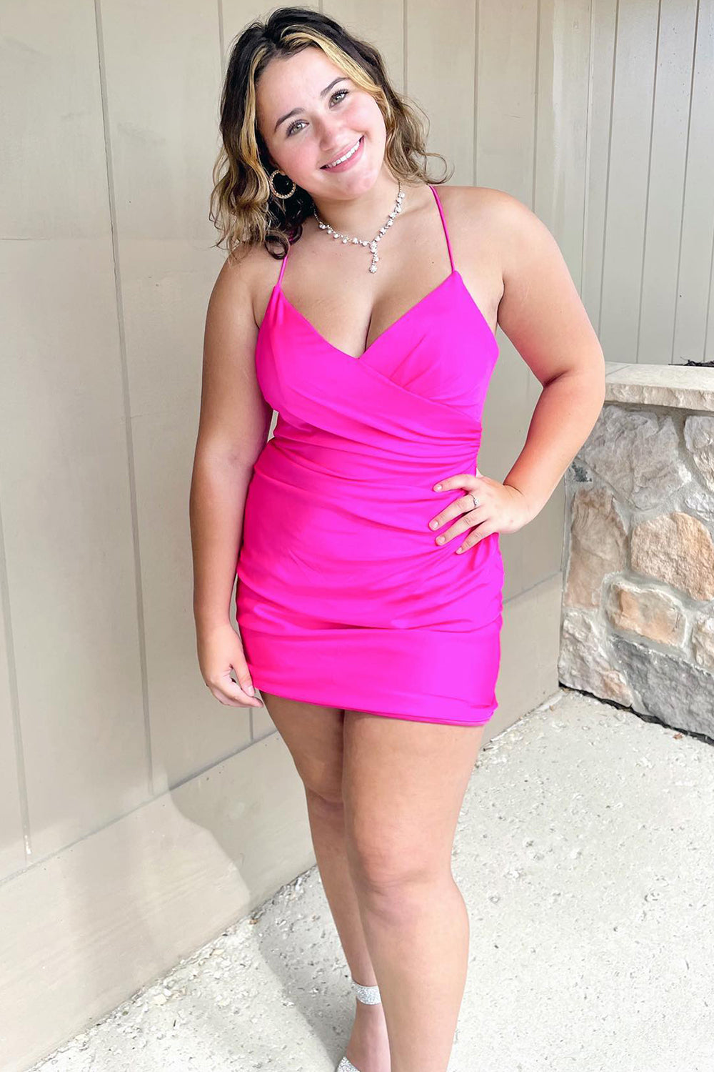 Dressystars Simple Fuchsia Homecoming Dress Lace-Up Back Tight Short Prom Dress
