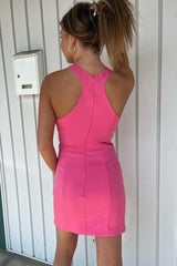 Dressystars Simple Fuchsia Homecoming Dress Satin Halter Tight Short Prom Dress