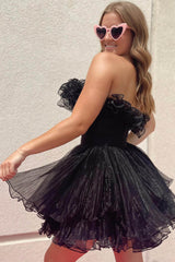 Dressystars Simple Homecoming Dress Strapless Tiered Tulle A-Line Short Prom Dress