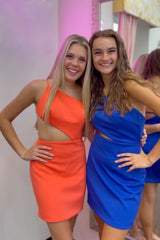 Dressystars Simple Royal Blue Homecoming Dress One Shoulder Cut Out Tight Short Prom Dress