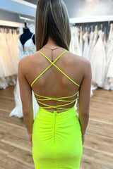 Dressystars Simple Yellow Homecoming Dress Spaghetti Straps Tight Short Prom Dress with Slit