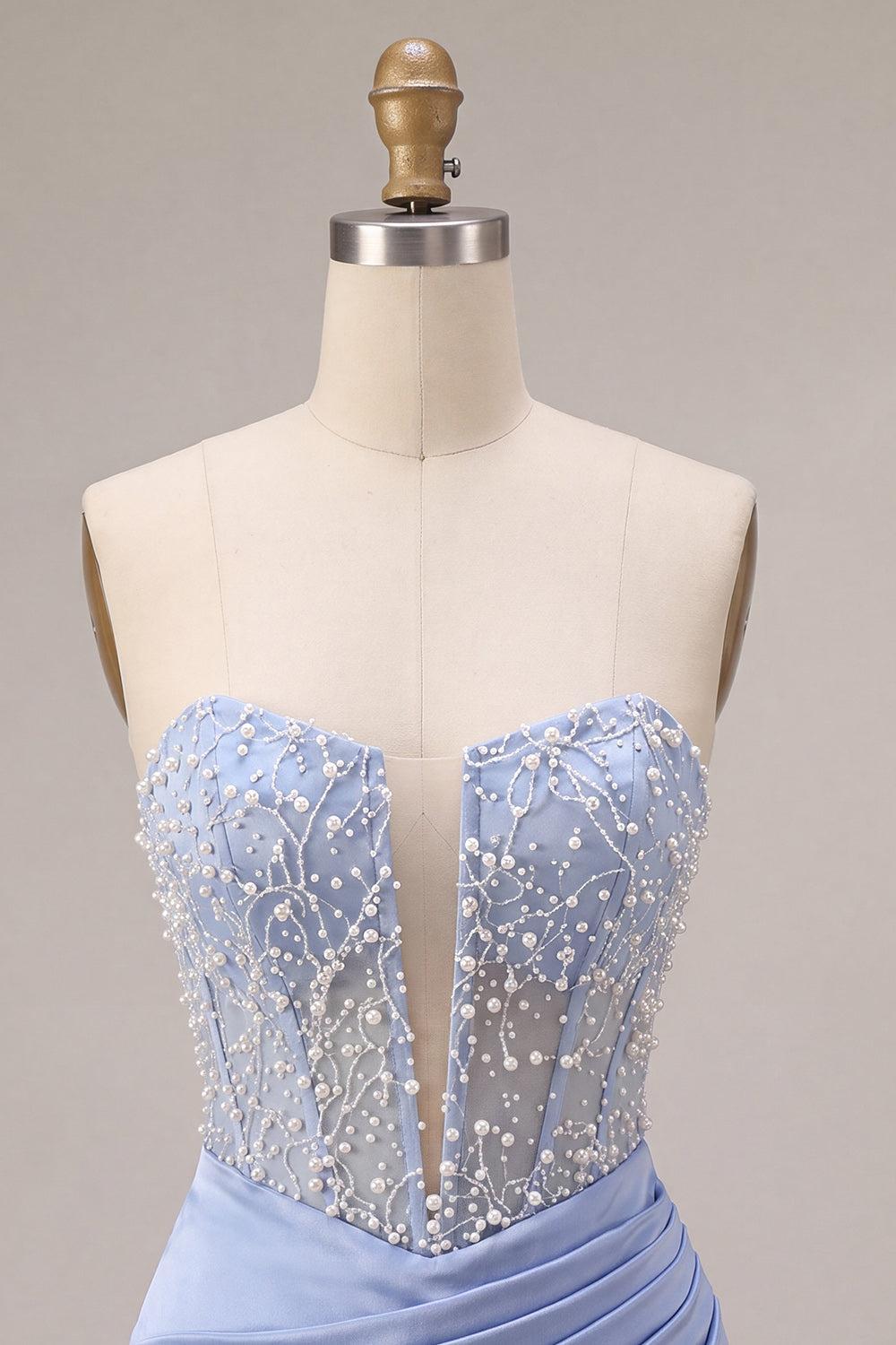 Dressystars Sky Blue Beaded Strapless Tight Short Corset Homecoming Dress