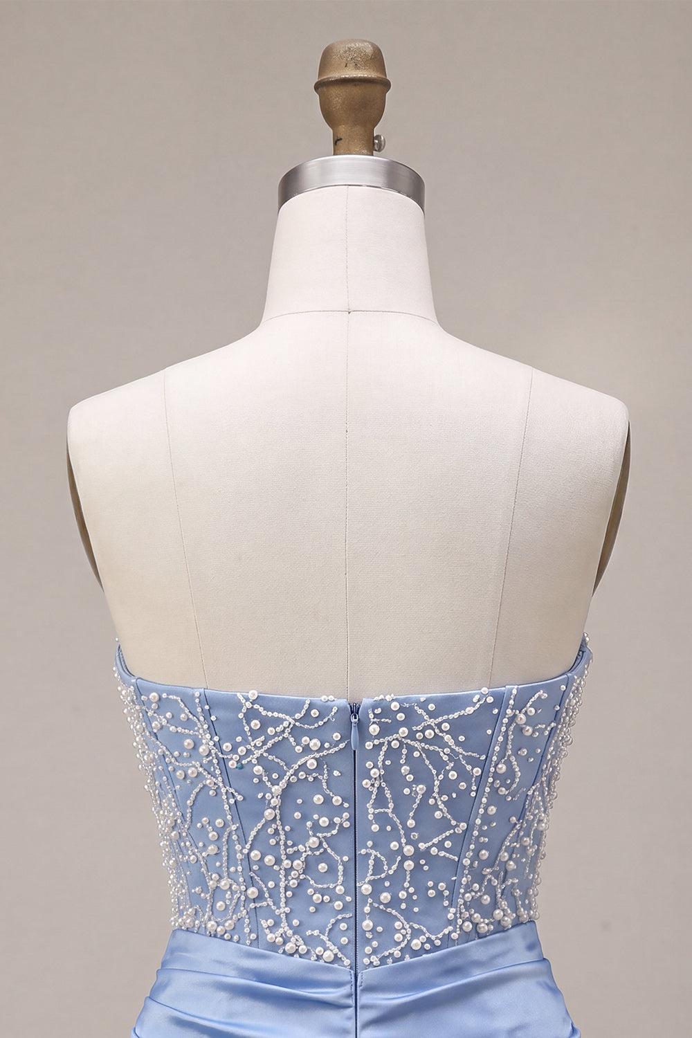 Dressystars Sky Blue Beaded Strapless Tight Short Corset Homecoming Dress