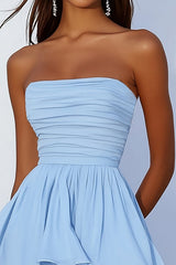 Dressystars Sky Blue Chiffon Strapless A Line Short Homeoming Dress with Ruffles