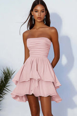 Dressystars Sky Blue Chiffon Strapless A Line Short Homeoming Dress with Ruffles