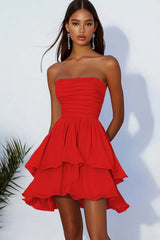 Dressystars Sky Blue Chiffon Strapless A Line Short Homeoming Dress with Ruffles