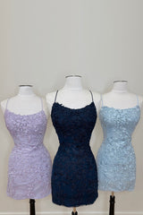 Dressystars Sky Blue Homecoming Dress Short Tight Prom Dress with Lace Beading