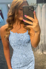 Dressystars Sky Blue Homecoming Dress Short Tight Prom Dress with Lace Beading