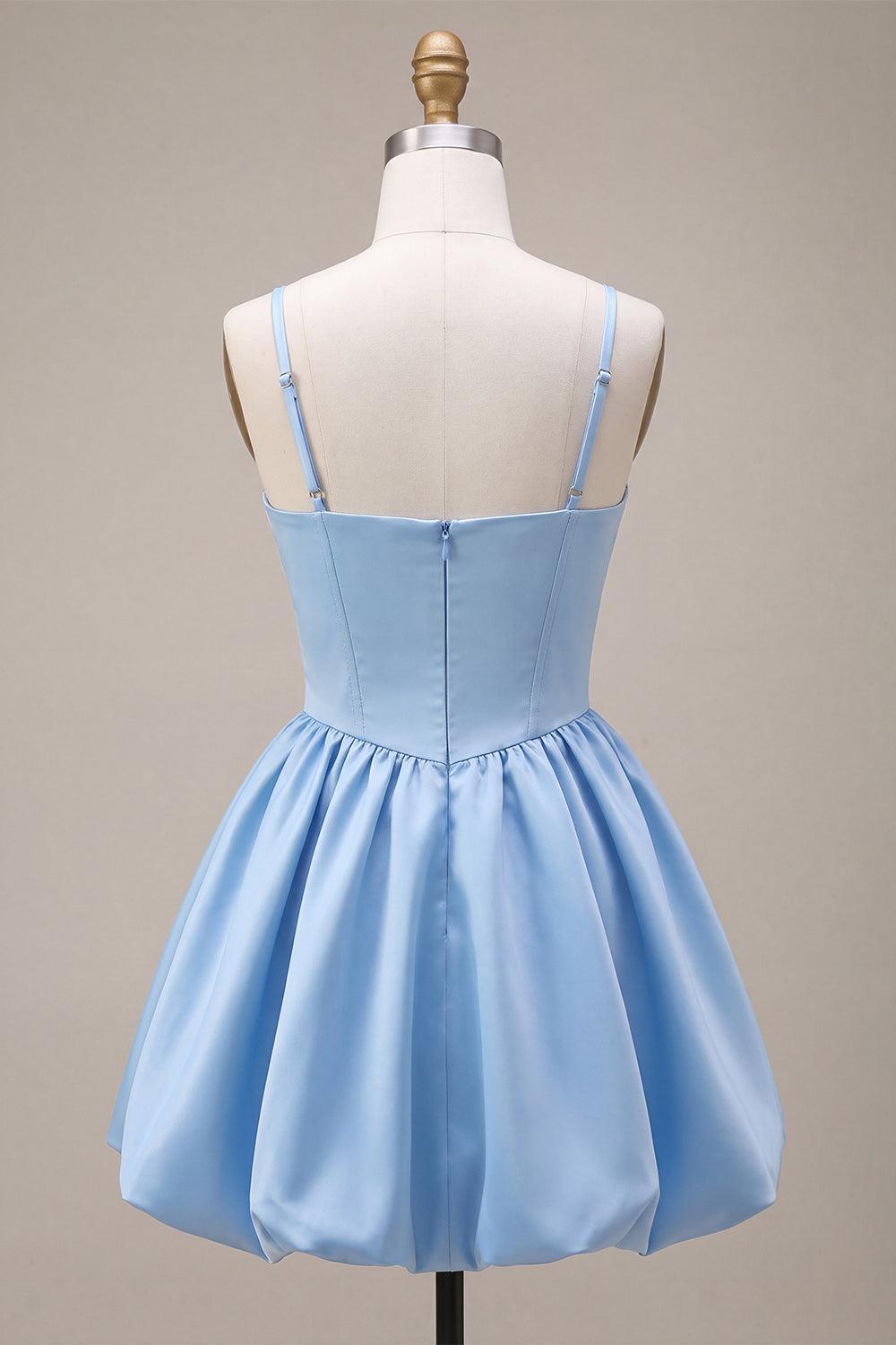 Dressystars Sky Blue Satin A Line Corset Short Homecoming Dress with Bow