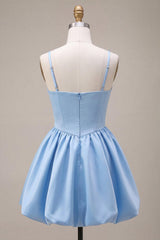 Dressystars Sky Blue Satin A Line Corset Short Homecoming Dress with Bow