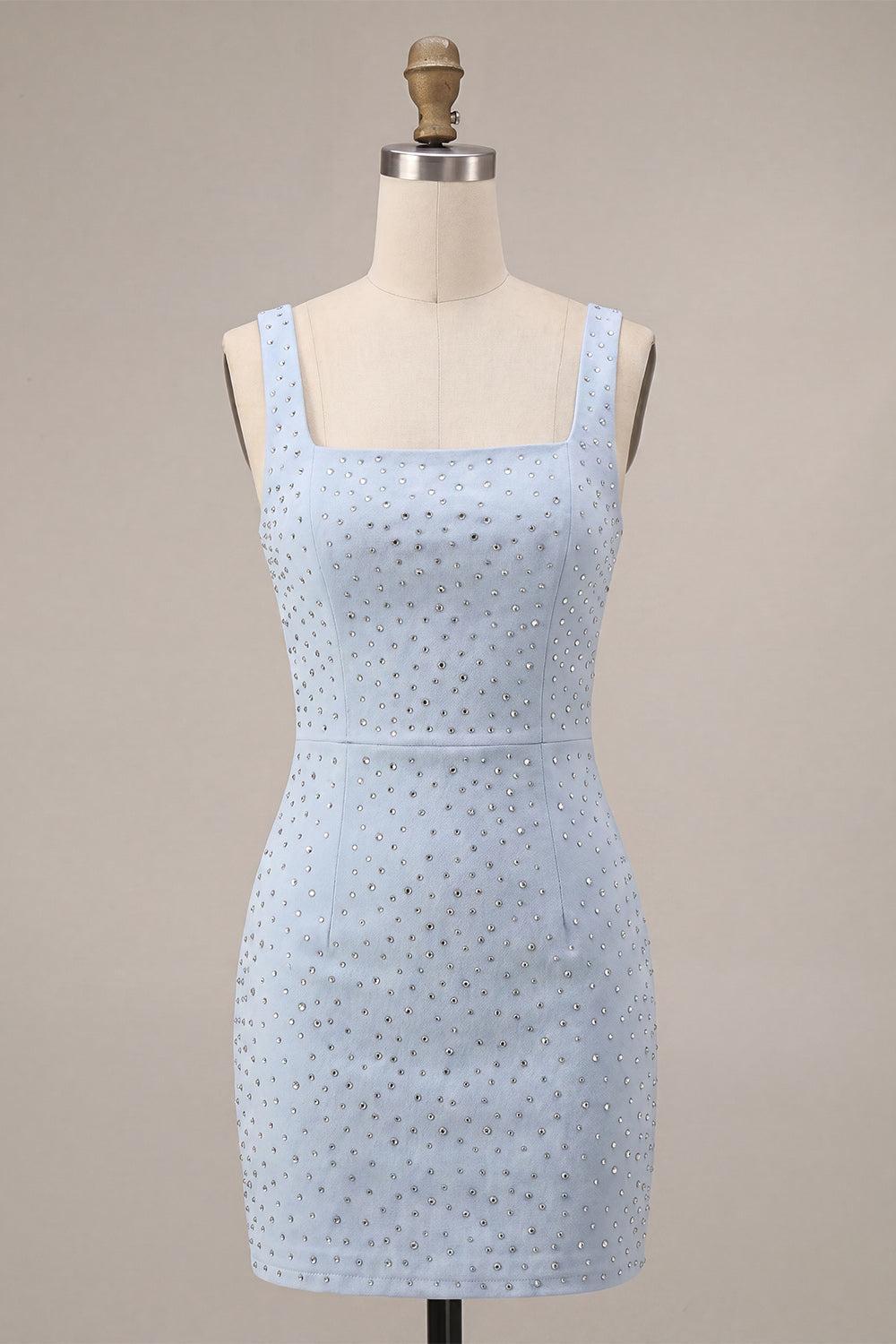 Dressystars Sky Blue Tight Beaded Short Homecoming Dress