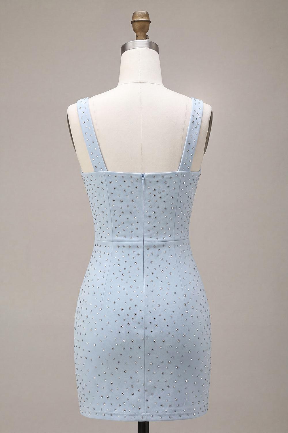 Dressystars Sky Blue Tight Beaded Short Homecoming Dress