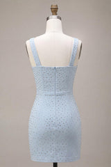 Dressystars Sky Blue Tight Beaded Short Homecoming Dress