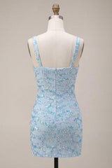 Dressystars Sky Blue Tight Sequin Short Homecoming Dress with Slit
