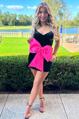Dressystars Spaghetti Straps Black Homecoming Dress Bodycon Short Prom Dress with Bow