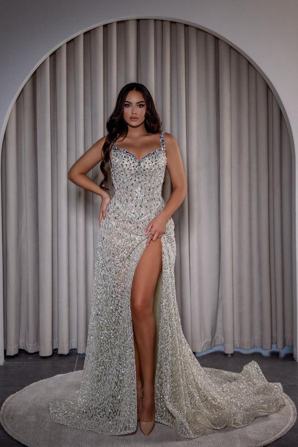 Dressystars Spaghetti Straps Prom Dress Mermaid Sleeveless Formal Dress with Slit