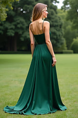 Dressystars Spaghetti Straps Square Neck Dark Green Wedding Guest Dress Long Formal Dress
