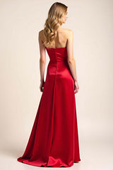 Dressystars Square Neck Red Wedding Guest Dress Satin Backless Long Formal Dress