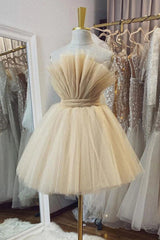 Dressystars Strapless Beige A Line Short Prom Dress