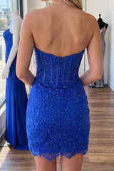 Dressystars Strapless Corset Sequin Lace Bodycon Mini Homecoming Dress