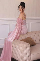 Dressystars Strapless Formal Dress Pink Sheath/Column Beaded Prom Evening Gown