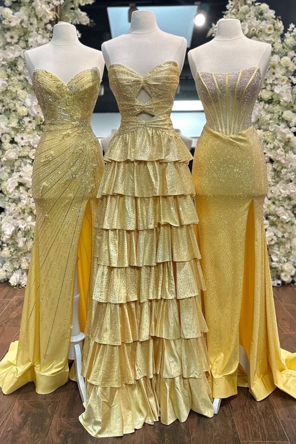 Dressystars Strapless Hot A-Line Prom Dress With Keyhole Bodice Ruffle Skirt Slit And Lace Up Back Formal Evening Gown