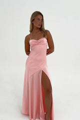 Dressystars Stylish Sheath Spaghetti Straps Pink Party Dress With Criss Cross Back Formal Evening Gown
