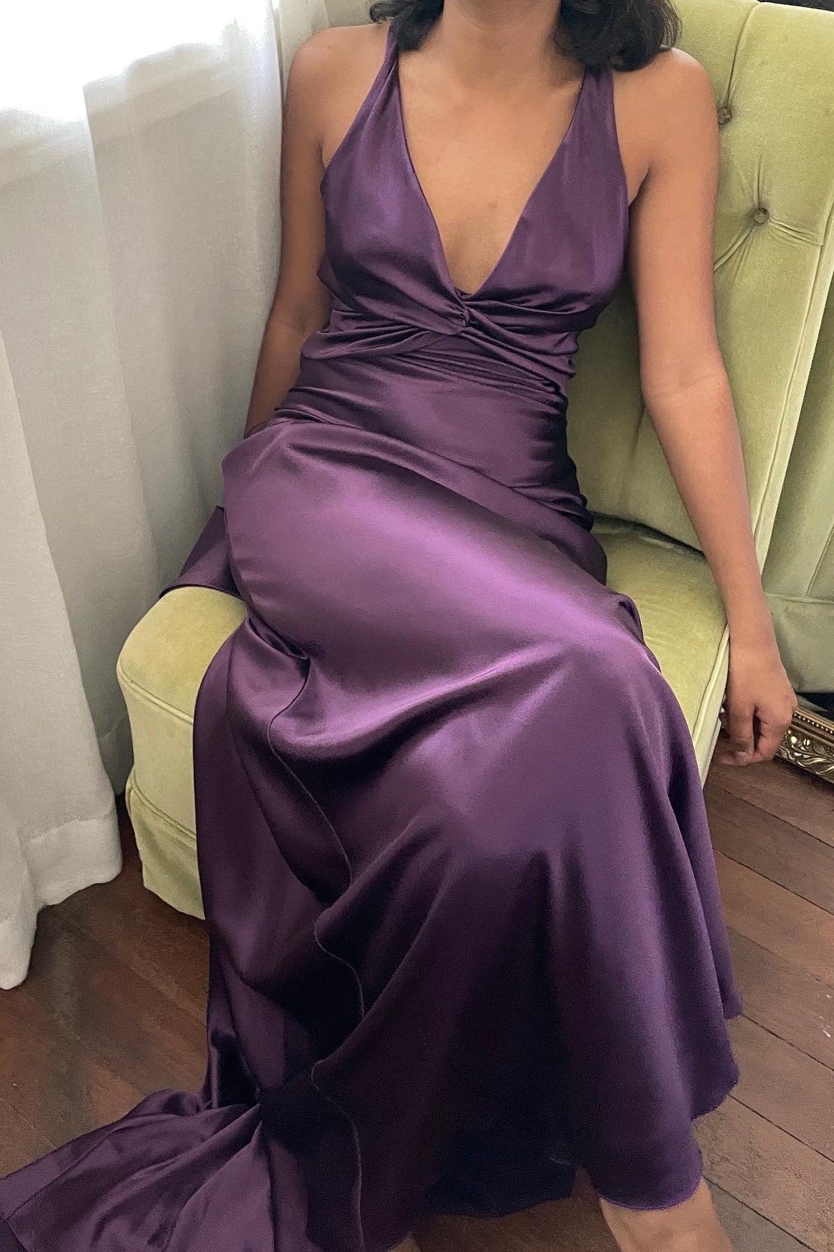 Dressystars Stylish Sheath V Neck Green Long Party Dress With Open Back Bowknot Formal Evening Gown