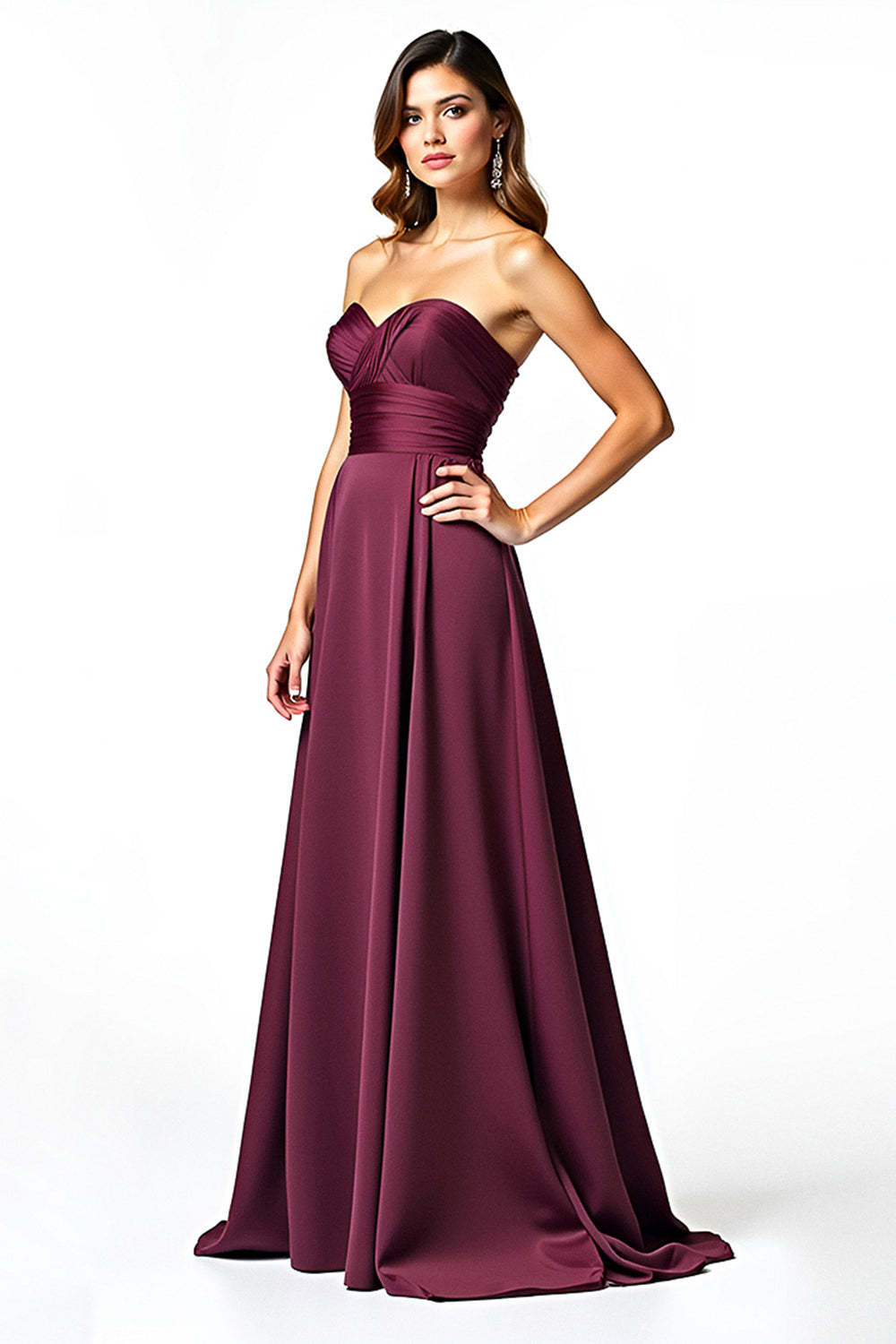 Dressystars Sweetheart A Line Burgundy Wedding Guest Dress Long Ruched Formal Dress