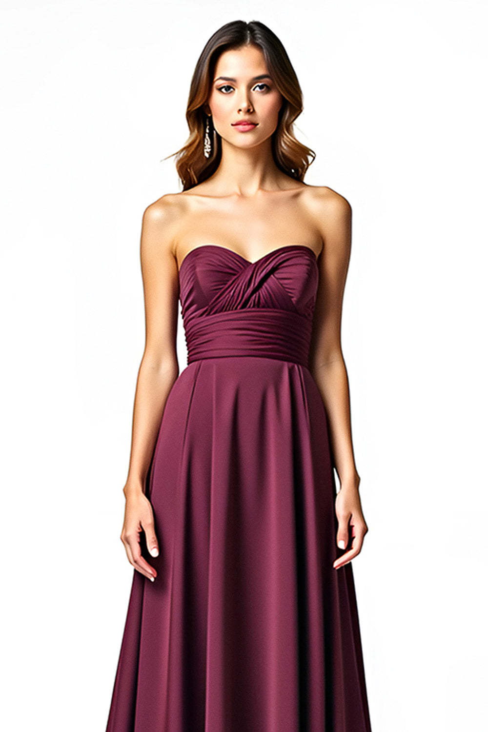 Dressystars Sweetheart A Line Burgundy Wedding Guest Dress Long Ruched Formal Dress