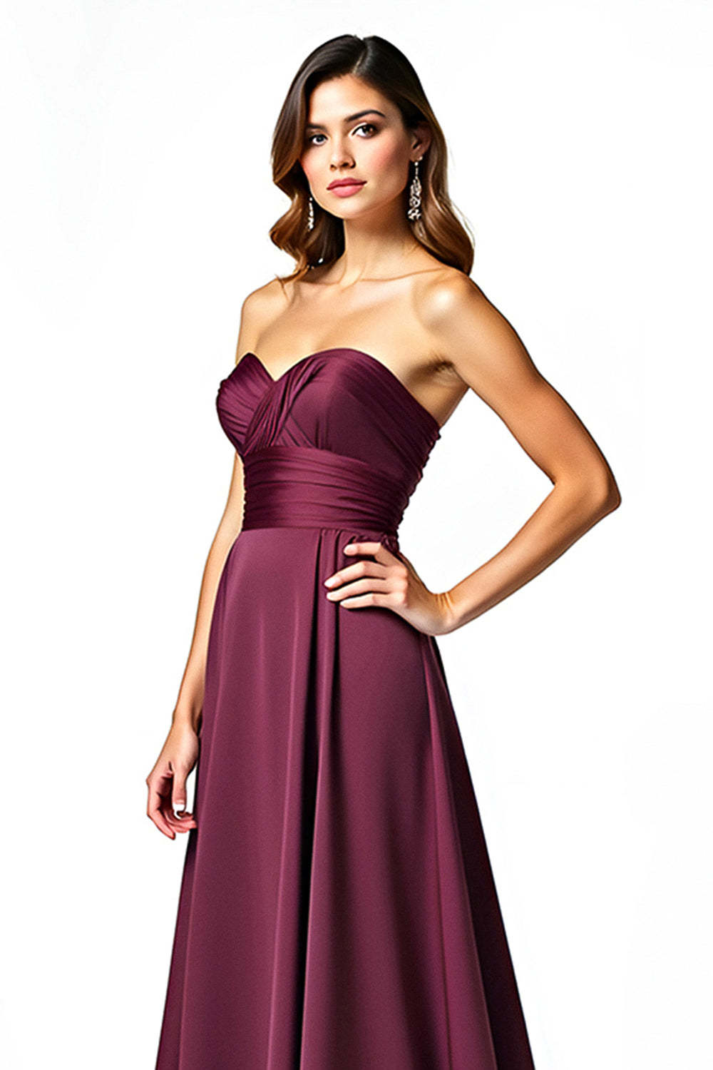 Dressystars Sweetheart A Line Burgundy Wedding Guest Dress Long Ruched Formal Dress