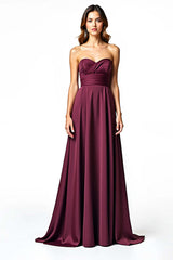 Dressystars Sweetheart A Line Burgundy Wedding Guest Dress Long Ruched Formal Dress