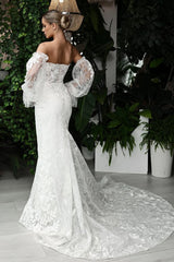 Dressystars Sweetheart Beach Wedding Dress Long Sleeve Lace Appliques Mermaid Bridal Gown