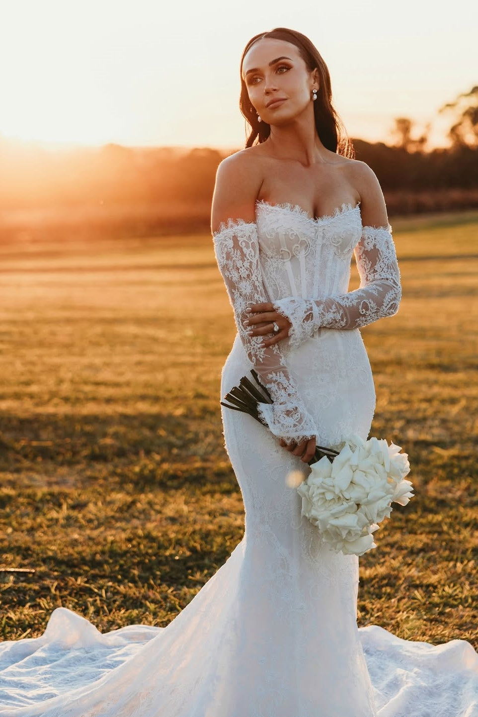 Dressystars Sweetheart Beach Wedding Dress Mermaid Corset Lace Panel Train Bridal Gown