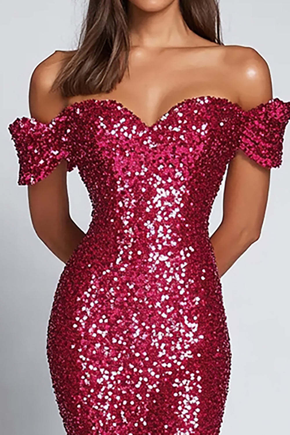 Dressystars Sweetheart Fuchsia Wedding Guest Dress Sequins Long Formal Dress