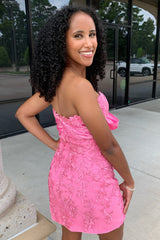 Dressystars Sweetheart Pink Homecoming Dress Bodycon Short Prom Dress with Appliques