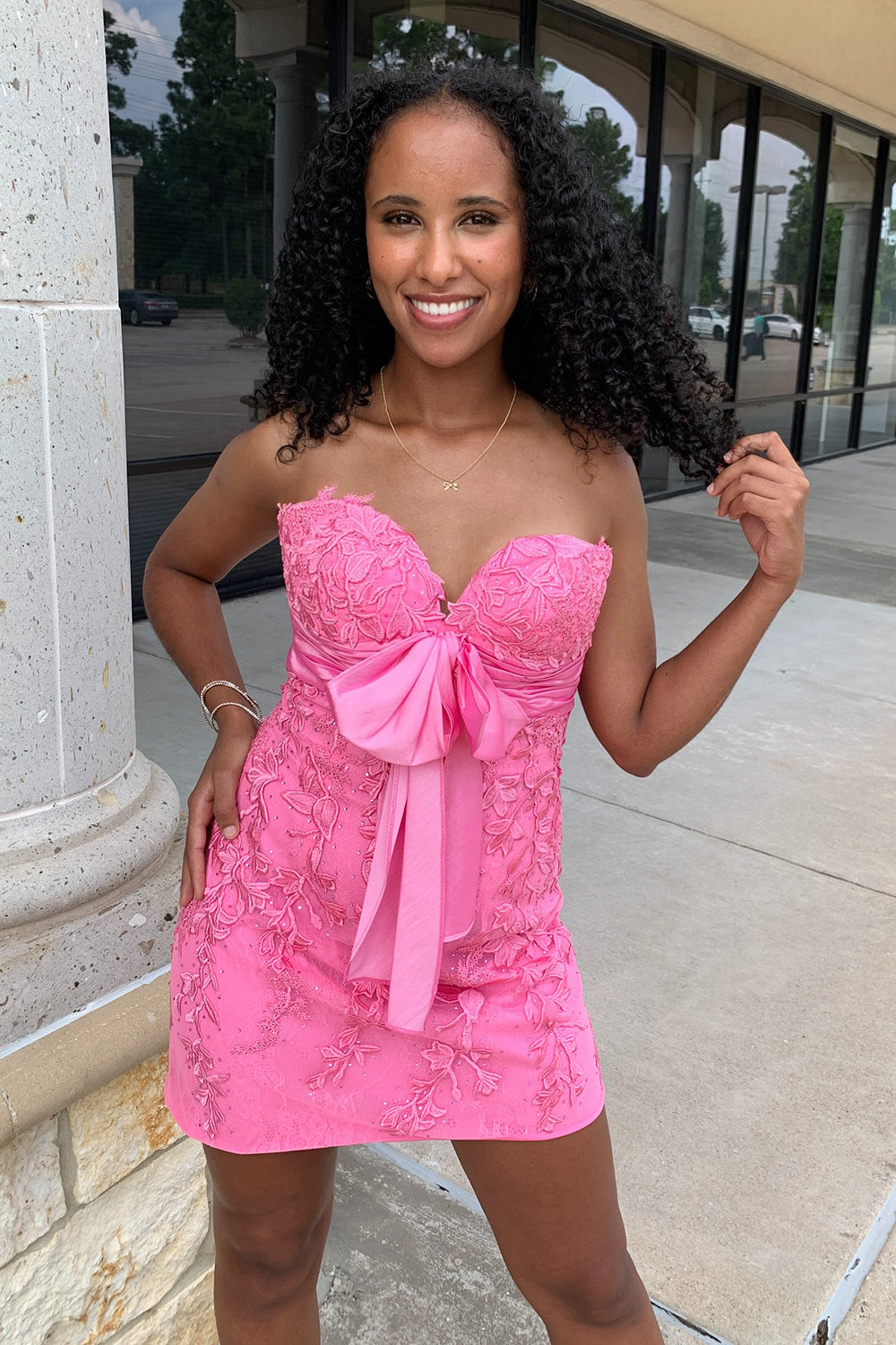 Dressystars Sweetheart Pink Homecoming Dress Bodycon Short Prom Dress with Appliques