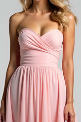 Dressystars Sweetheart Ruched A Line Pink Wedding Guest Dress Long Formal Dress