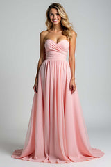 Dressystars Sweetheart Ruched A Line Pink Wedding Guest Dress Long Formal Dress