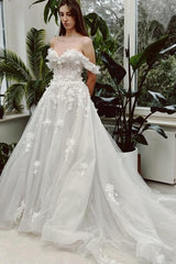Dressystars Sweetheart Wedding Dress Ivory A Line Off The Shoulder Lace Sleeveless Bridal Gown