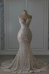 Dressystars Sweetheart Wedding Dress Mermaid Sleeveless Beaded Lace Bridal Gown
