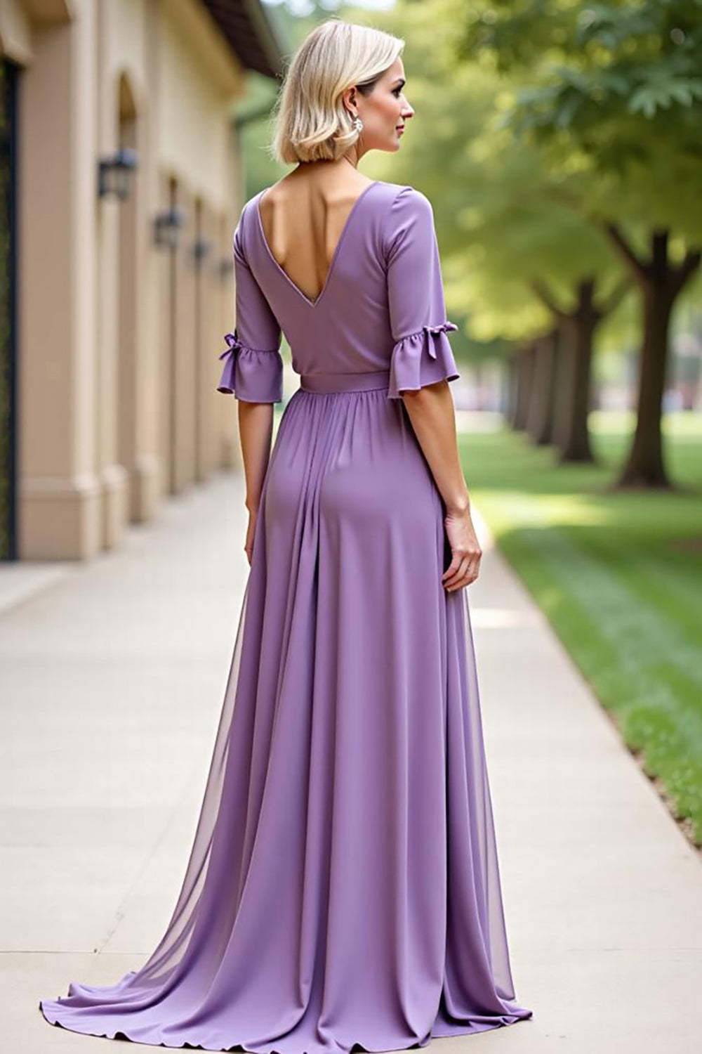 Dressystars Tahiti Long Chiffon Formal Dress With Short Sleeves