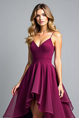 Dressystars Tiered Asymmetrical Dark Purple Wedding Guest Dress A Line Formal Dress