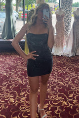 Dressystars Tight Black Homecoming Dress Open Back Sequin Prom Dress