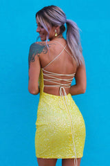 Dressystars Tight Yellow Homecoming Dress Sequin Prom Dress