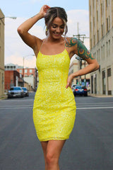 Dressystars Tight Yellow Homecoming Dress Sequin Prom Dress
