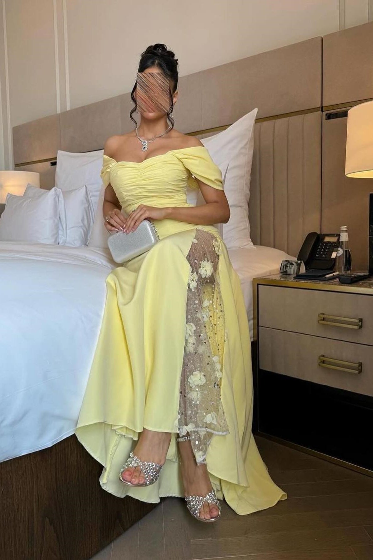 Dressystars Trendy Mermaid Off The Shoulder Yellow Long Party Dress With Lace Split Front Formal Evening Gown